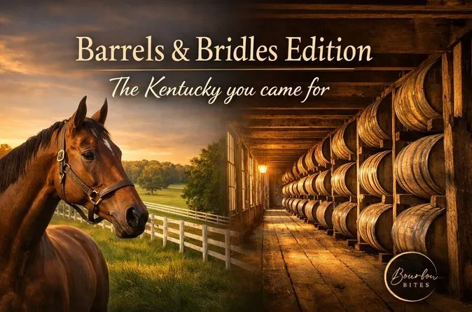 Thoroughbred horses at a Kentucky farm visited after a Buffalo Trace distillery tour premium day from Louisville